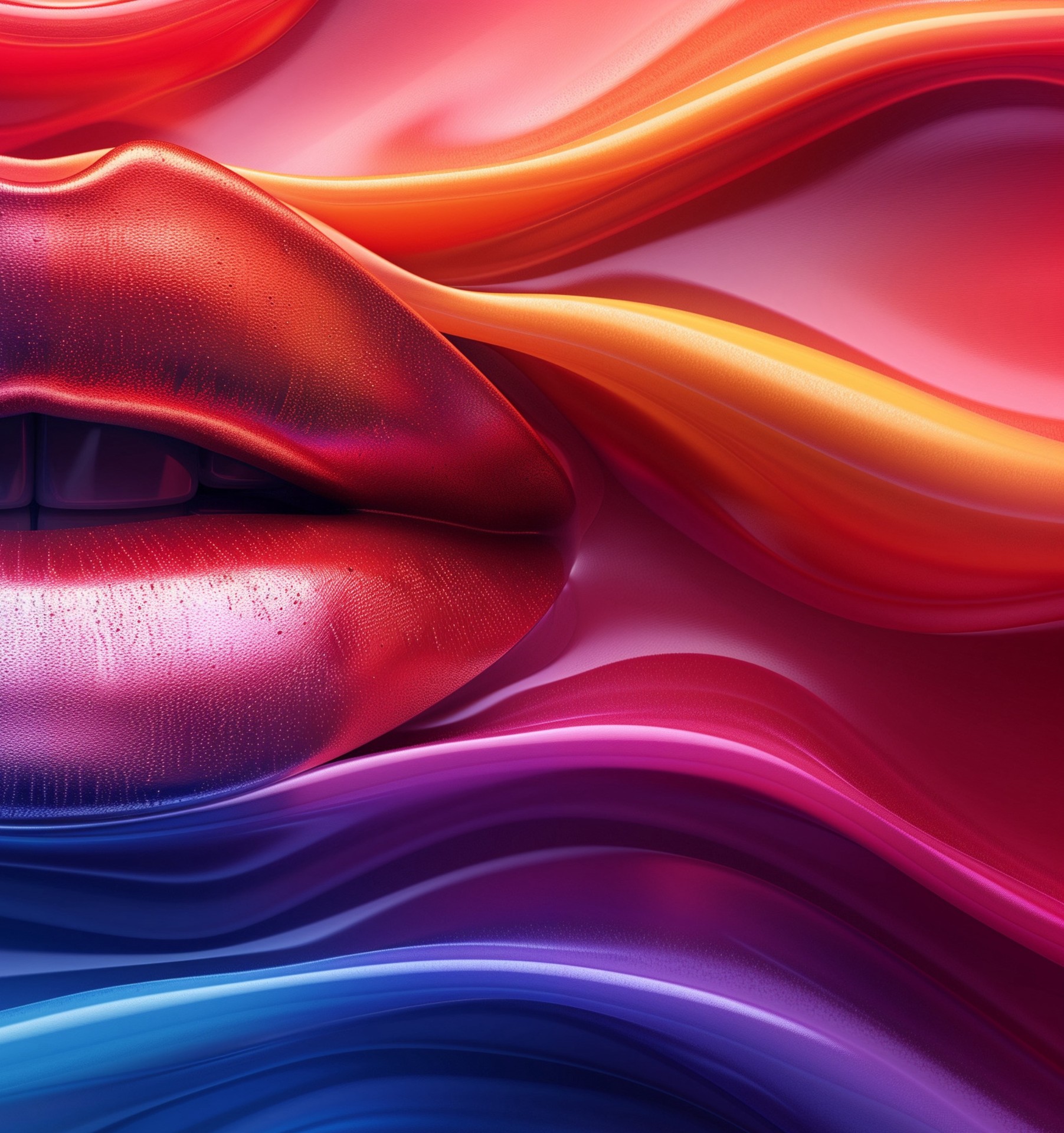 lips emerging through liquid glossy texture wallpaper background