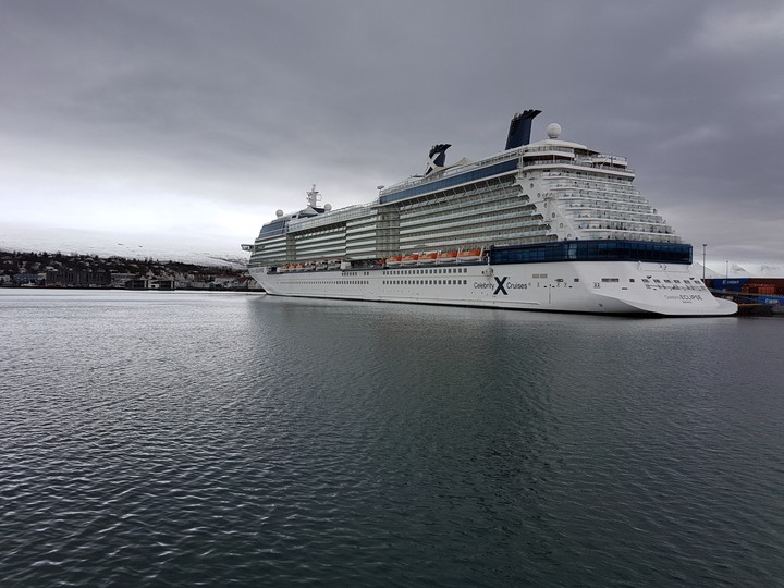 Cruise liner in a tiny port in Iceland