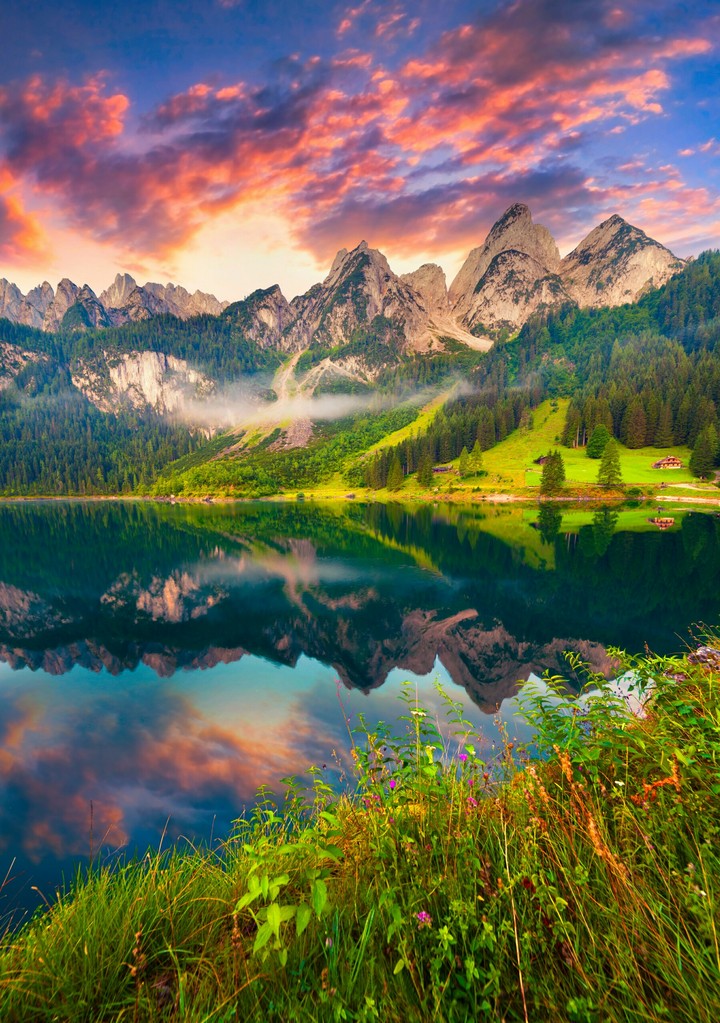 mountain and lake