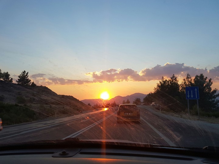 Sunset through the windscreen