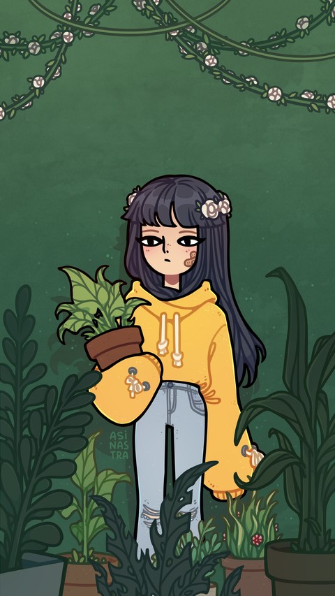 Girl with a bucket of flower