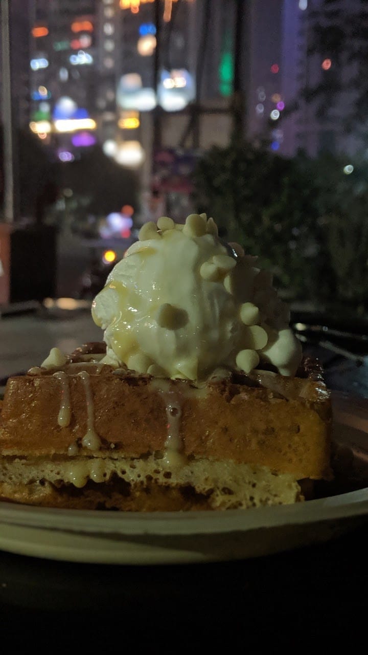 WAFFLE TOPPED WITH VANILLA AND A VIEW= #LIFEISPERFECT?