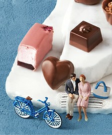 White Day couple amongst chocolates