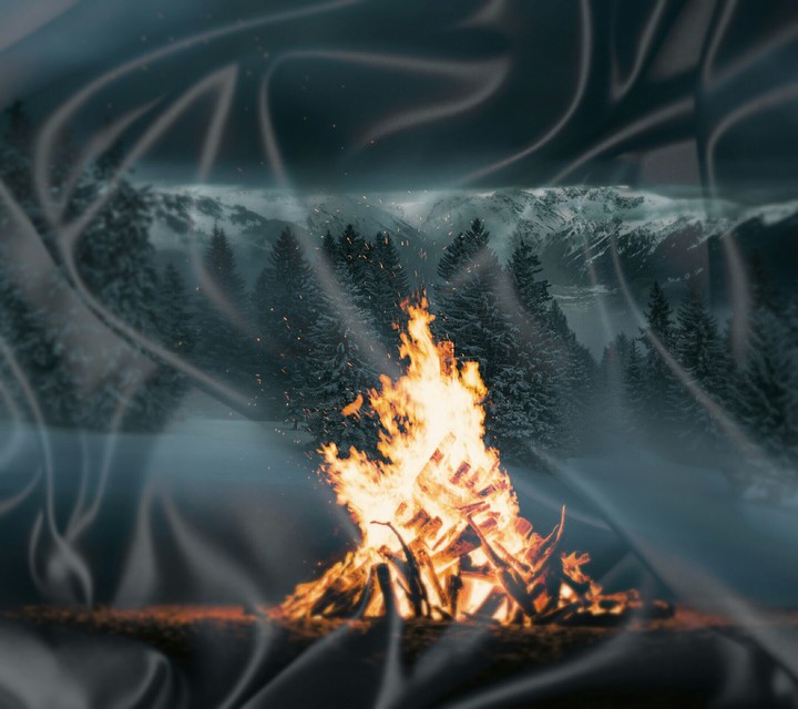 Bonfire is a life for a person in snow