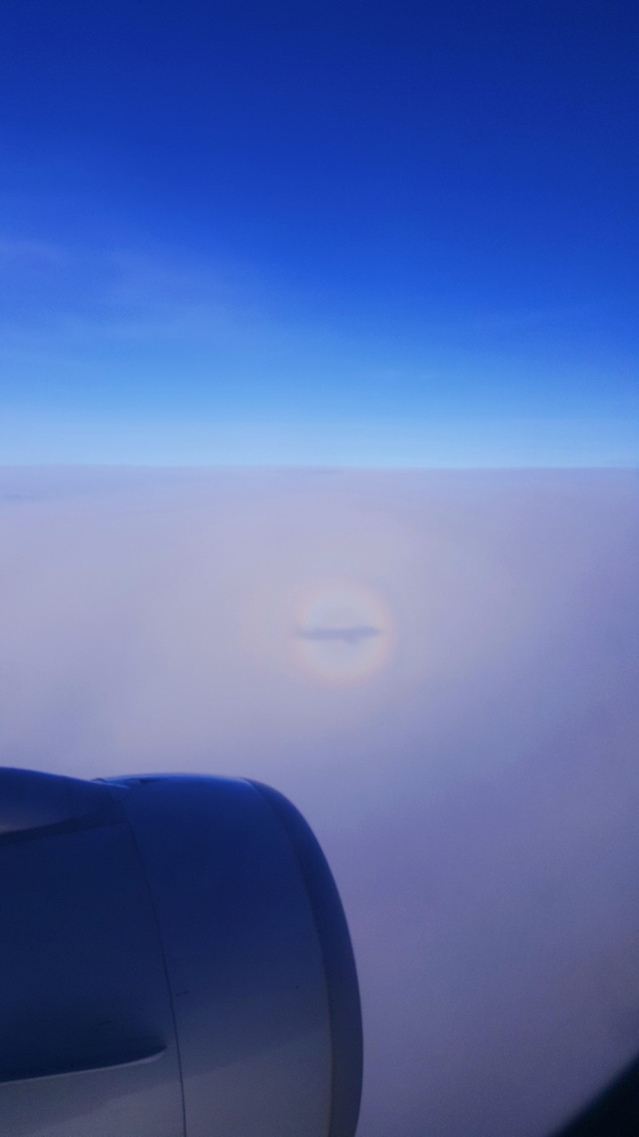 airplane shadow surrounded by a rainbow