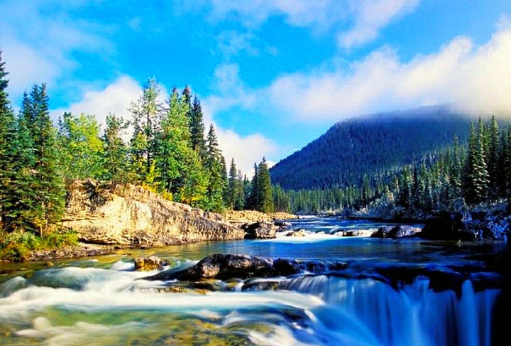 Горы, река, водопад, вода, деревья, природа, nature, water