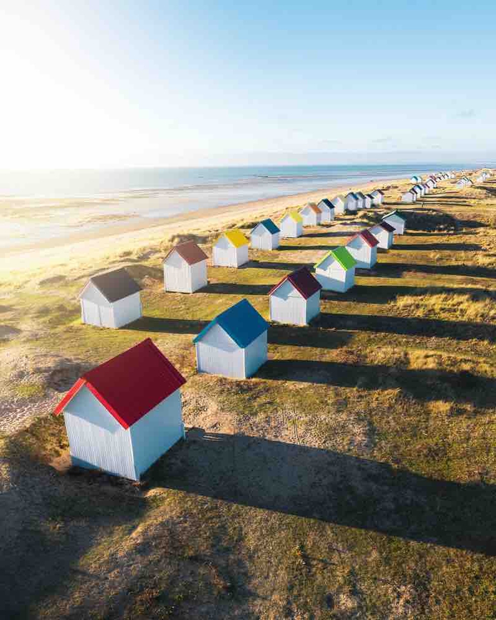 colorful cabins on the beach, France