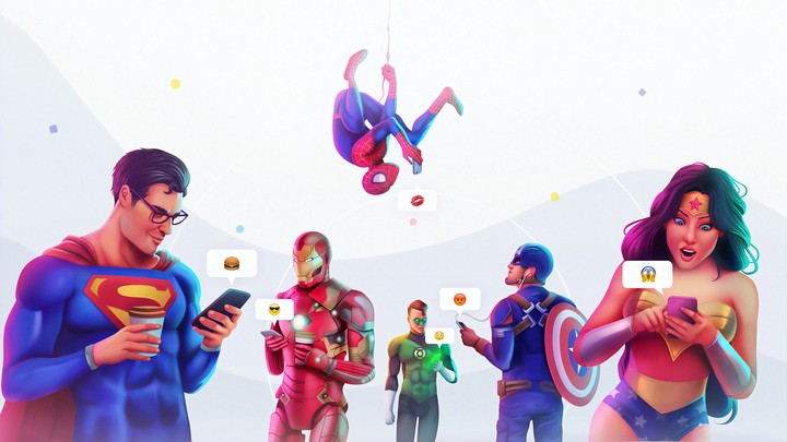 Superheroes busy in chatting
