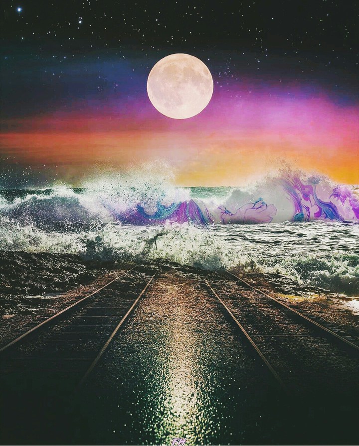 gradations of rainbow and moon colors