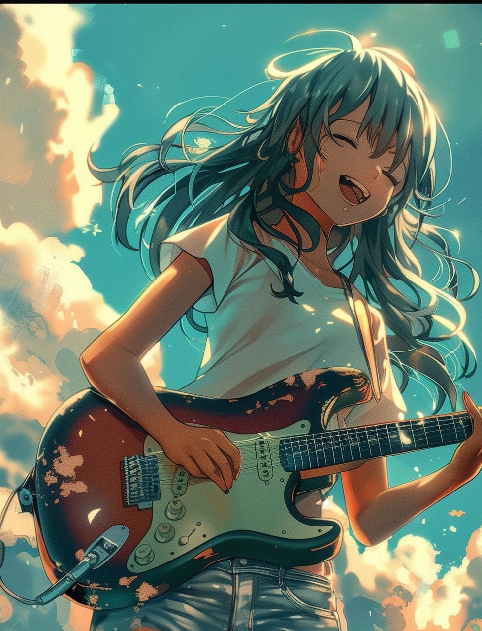 Girl anime playing guitar