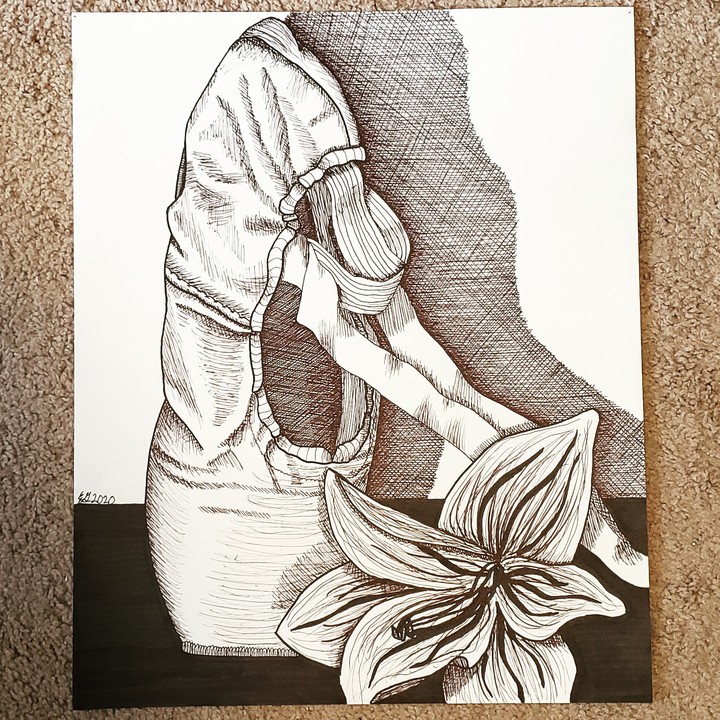 pointe shoe done in ink