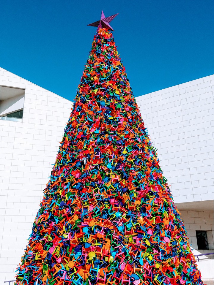 christmas tree made with chairs
