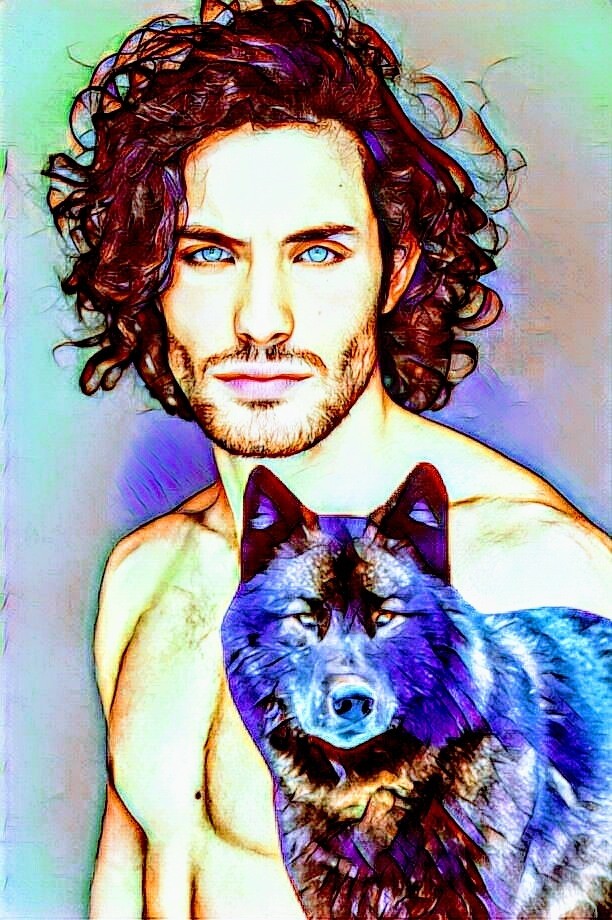 Man and wolf.