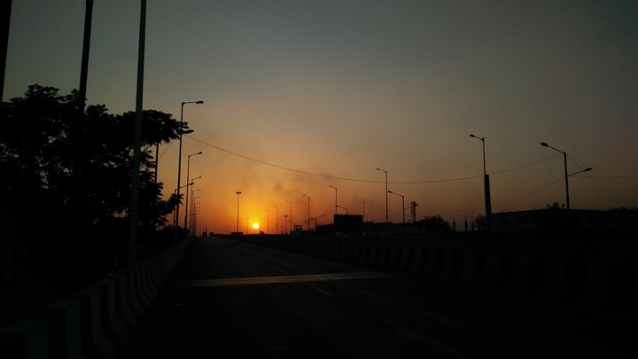 Sunset on highway