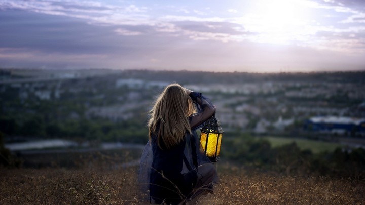 Girl Light Grass Sitting Sad Upland