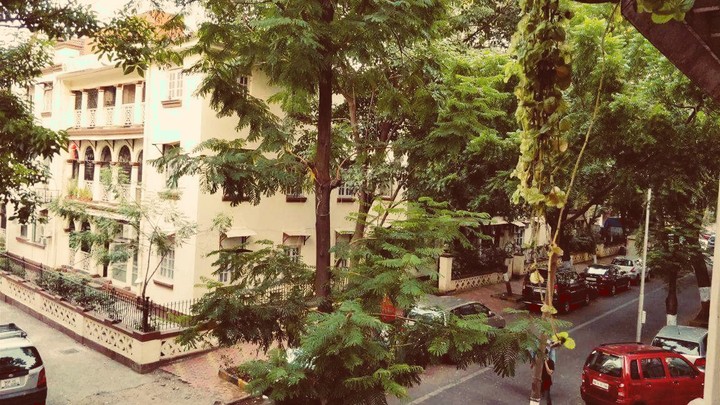 across the street