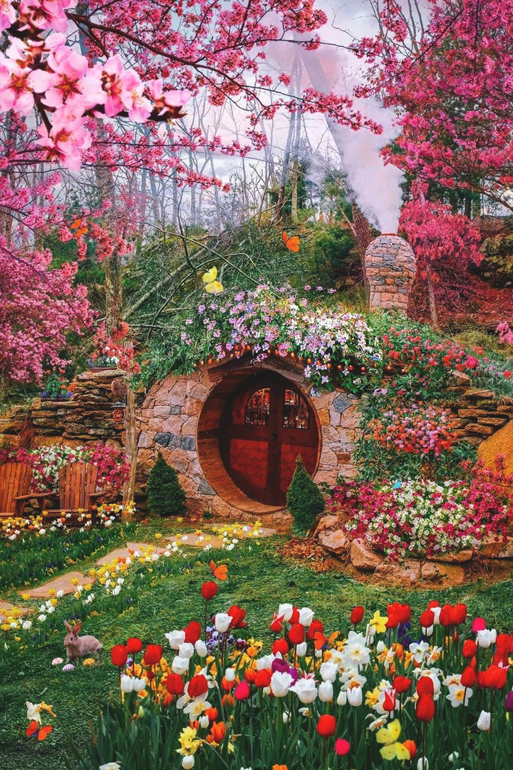 Hobbit hole in Springtime