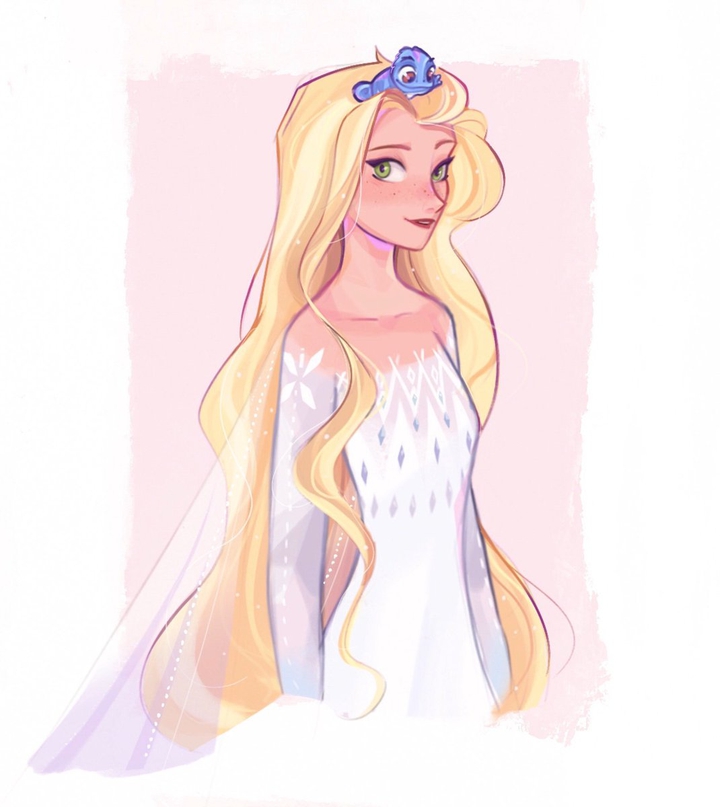 Rapunzel and Pascal imitate Elsa and Bruni