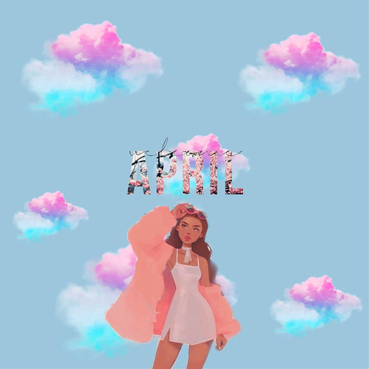My April wallpaper ☁️girl, clouds and April text