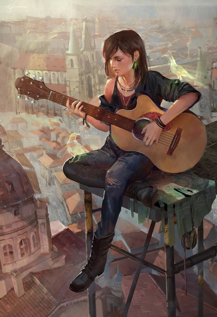 She on the sky playing guitar