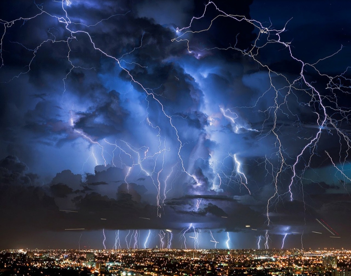Город, природа, молнии, гроза, nature, night, ночь, city