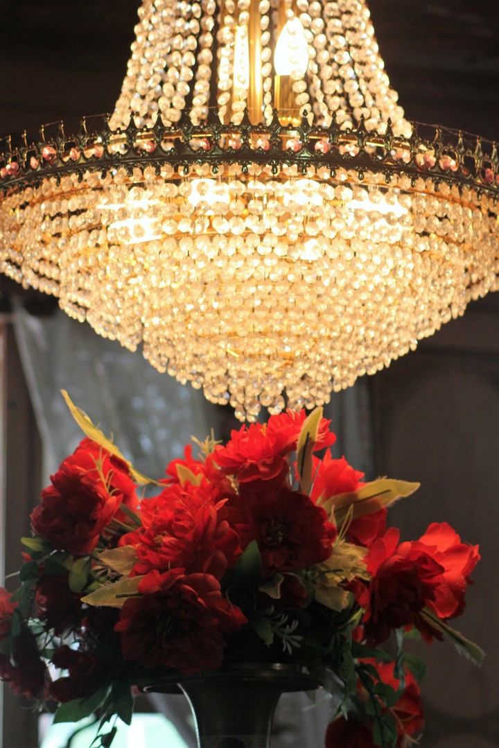 A chandelier in a houseboat