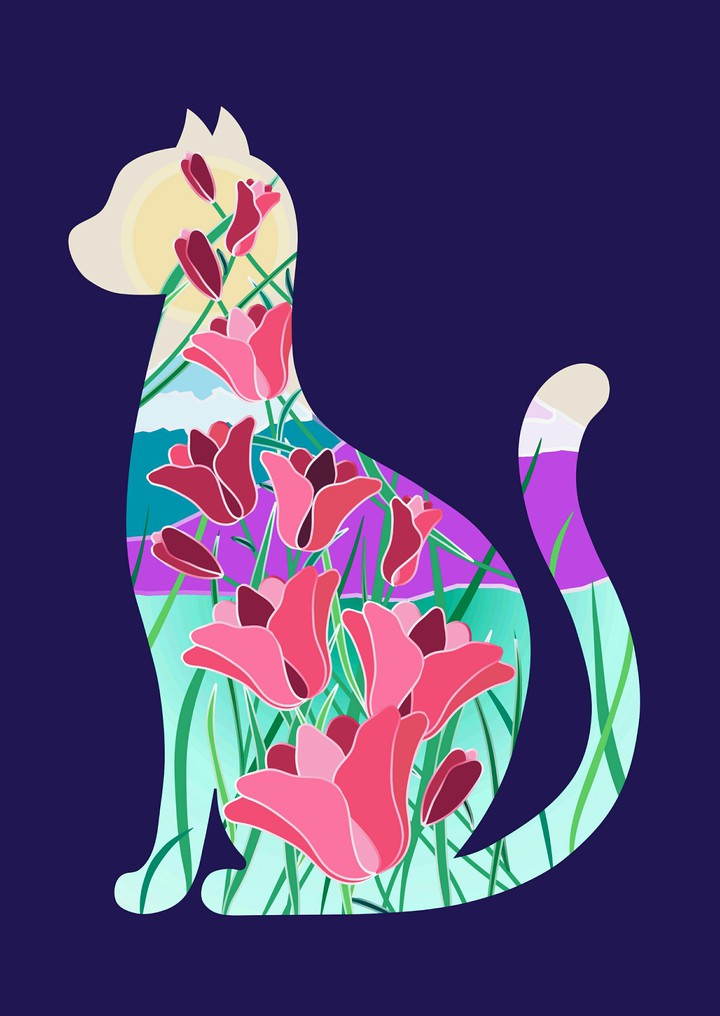 Кошка и цветы