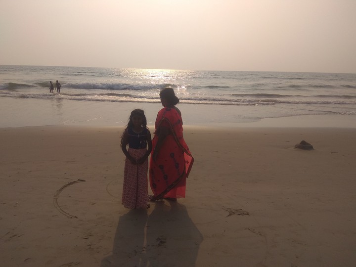 My daughter, and wife in Gokarna beach
