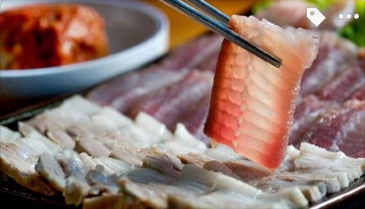 Fermented Skate and Steamed PorkSlices Served with Kimc