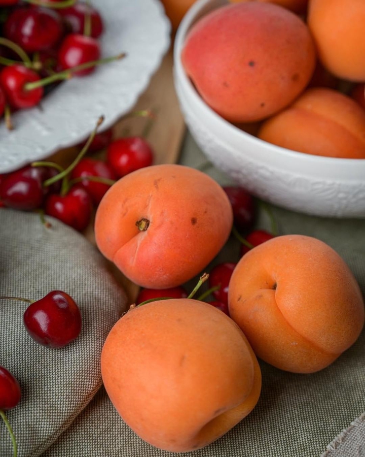 Delicious cherries and apricots