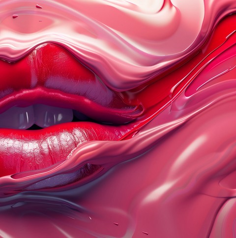 lips emerging through liquid glossy texture wallpaper background
