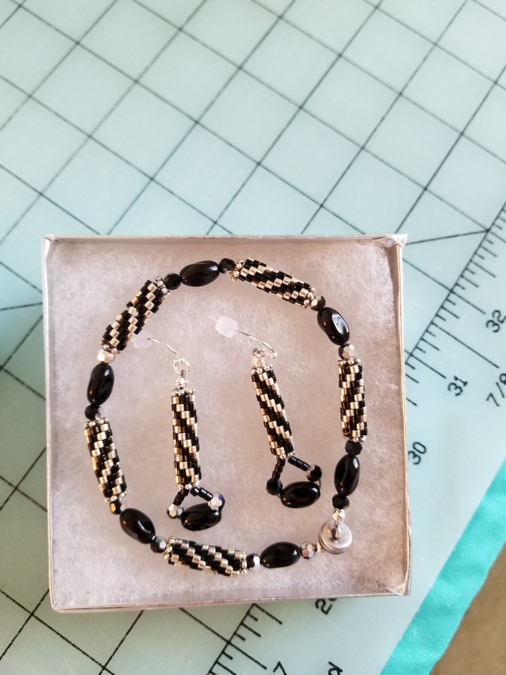black & silver seed bead with Swarovski crystals