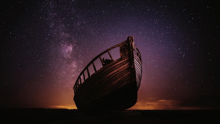 Alone Boat In A Night Sky