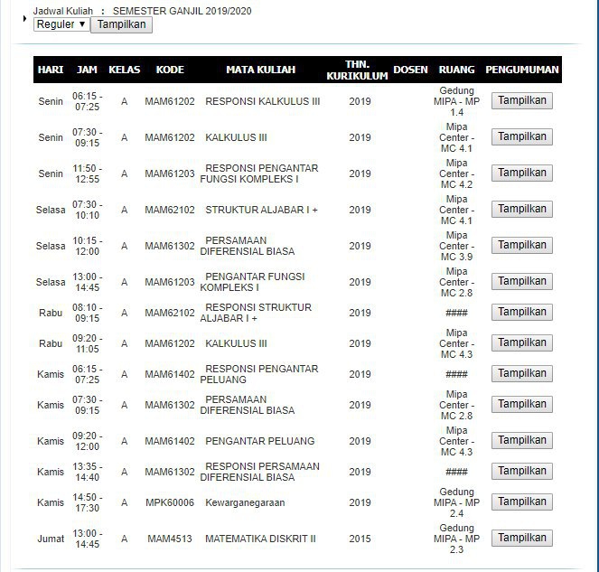 JADWAL KULIAH GANJIL