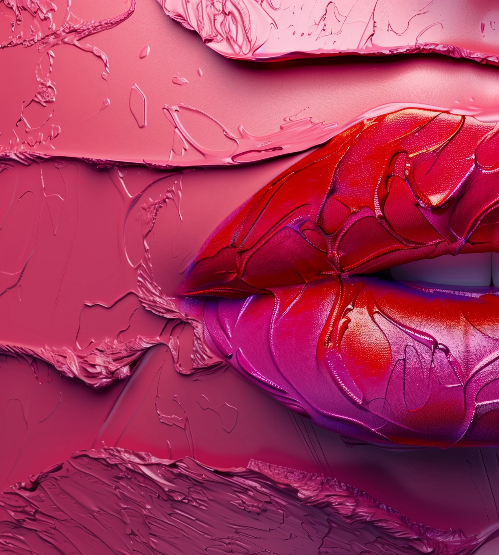 lips emerging through liquid glossy texture wallpaper background