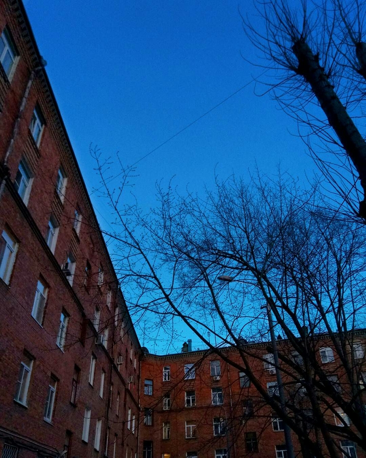 blue sky and red house