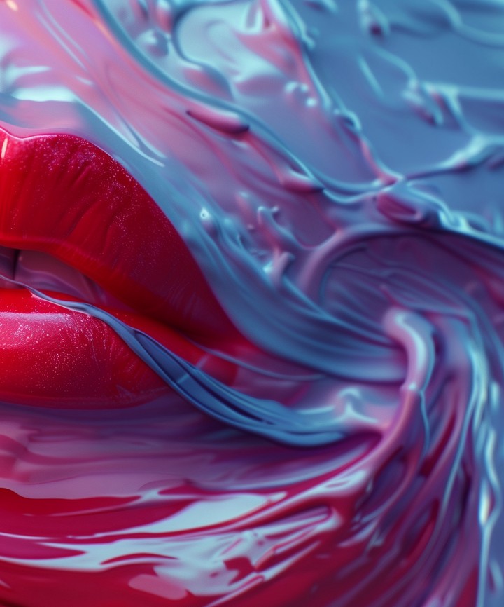lips emerging through liquid glossy texture wallpaper background
