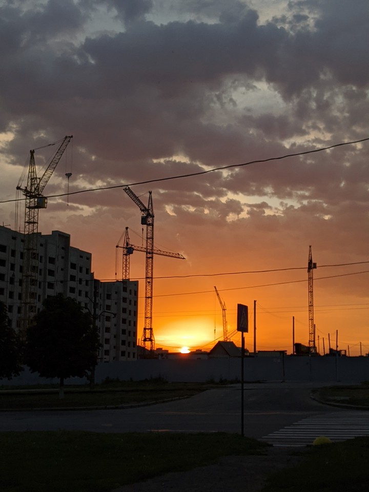 sunset in the town