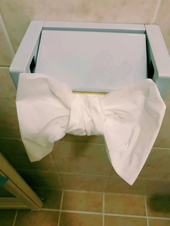 トイレットペーパーでリボン Ribbon with toilet paper