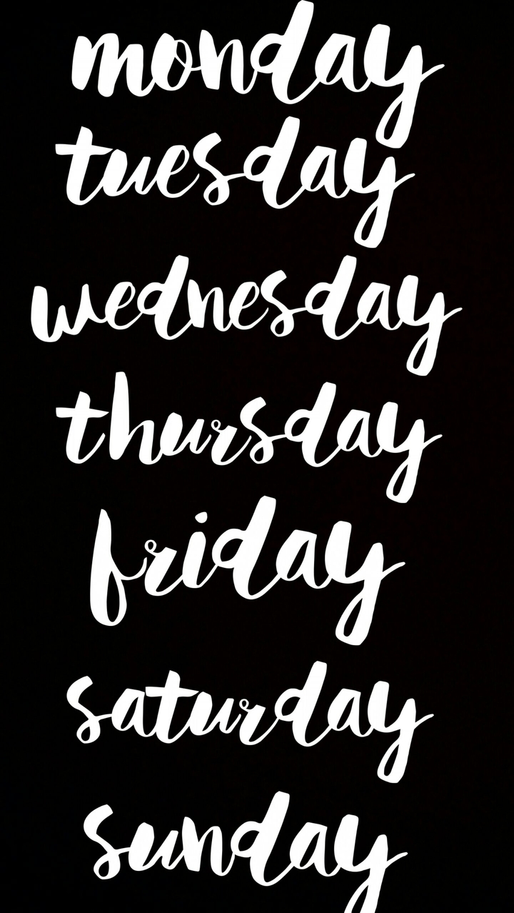 Monday,tuesday,wednesday,thuesday,friday,saturday,sunday