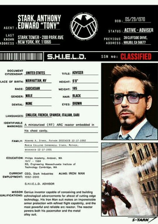 tony stark profile