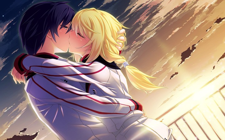 Boy Girl Blonde Kiss Hugging Sunset