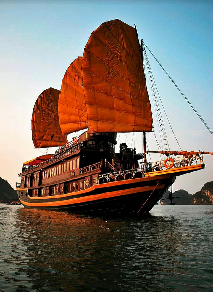 Orange Sails on Halong Bay Vietnam
