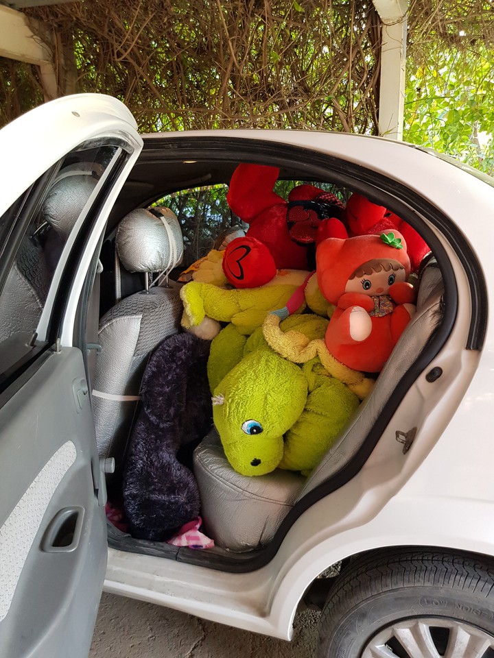 Dolls in car
