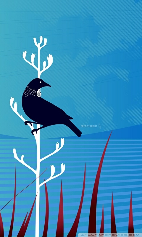 Black bird on blue