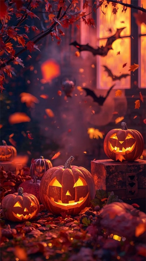 LEAVES, PUMPKINS and BATS