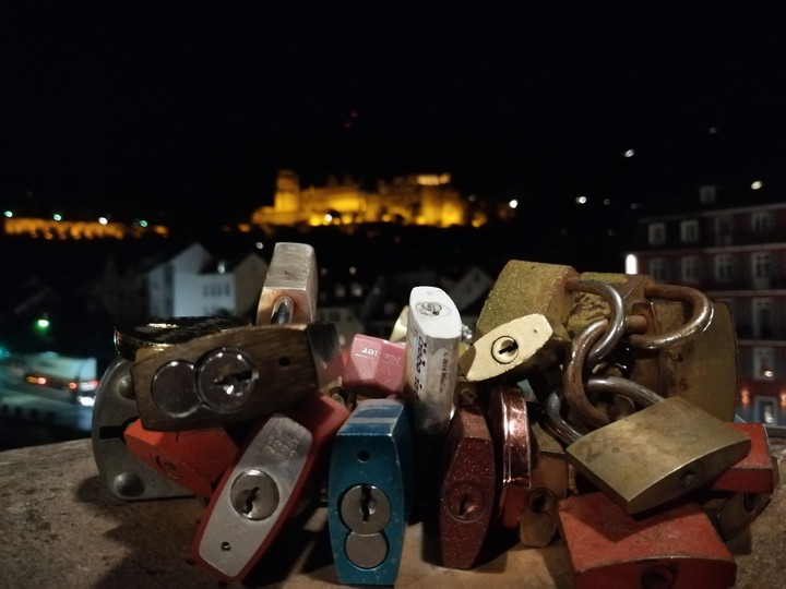 padlocks and the castle at night