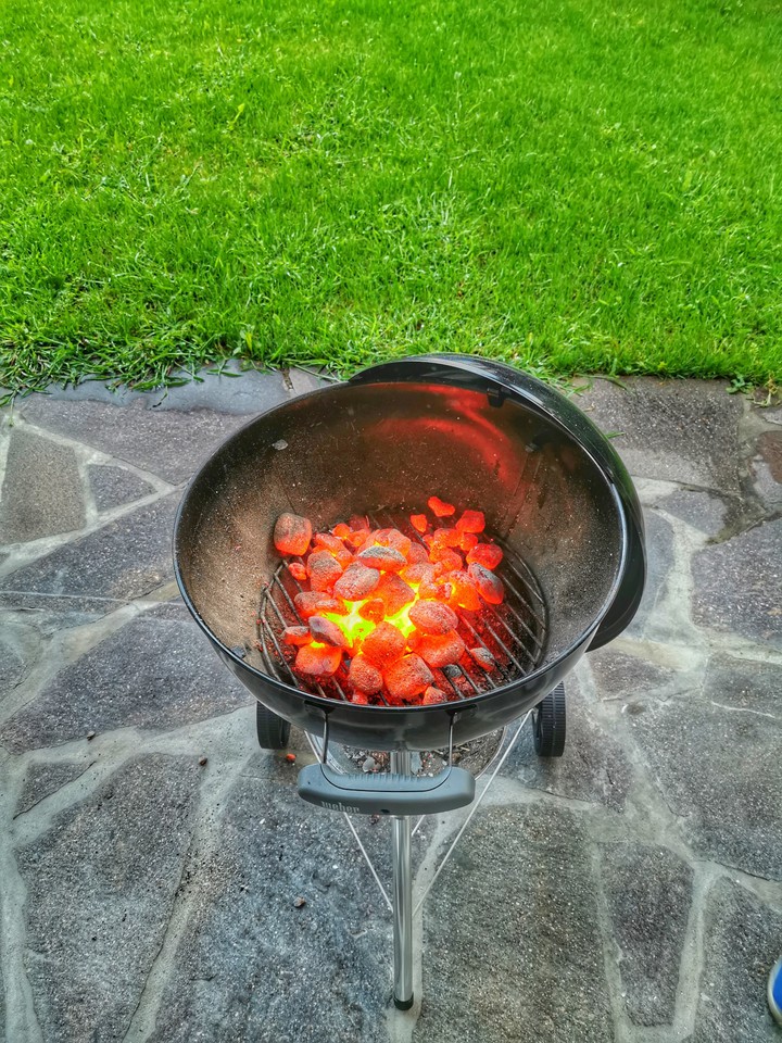 Grill with burning coles