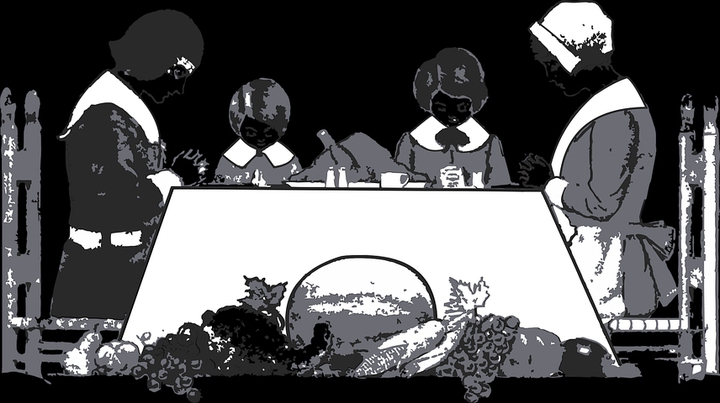 Pilgrim family at table