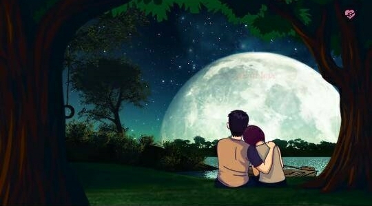 lovers at night with moon